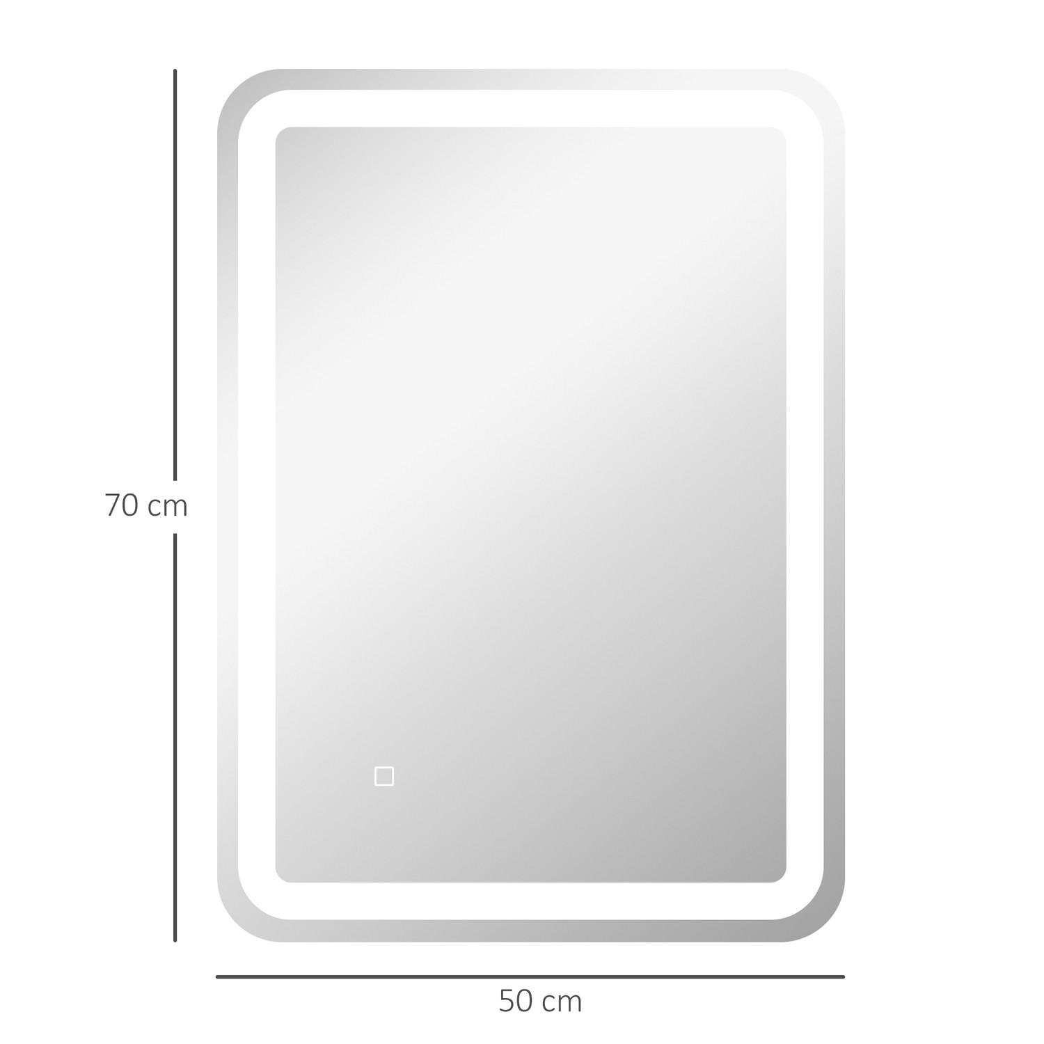 Northio  Miroir de salle de bain LED, 50 x 70 cm, IP44, avec 3 couleurs de lumière, interrupteur tactile, antibuée automatique, fonction mémoire, verre trempé, argent 