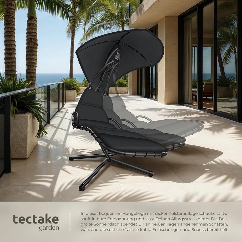 Tectake Hängeliege Elaria großes Sonnendach mit UV-Schutz stabil und strapazierfähig  
