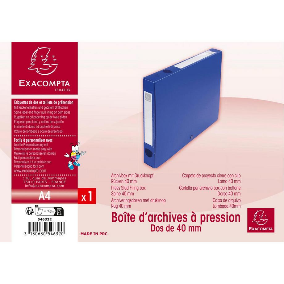 Exacompta Cartella portaprogetti con bottone dorso 40mm polipropilene Opak - A4 - x 10  