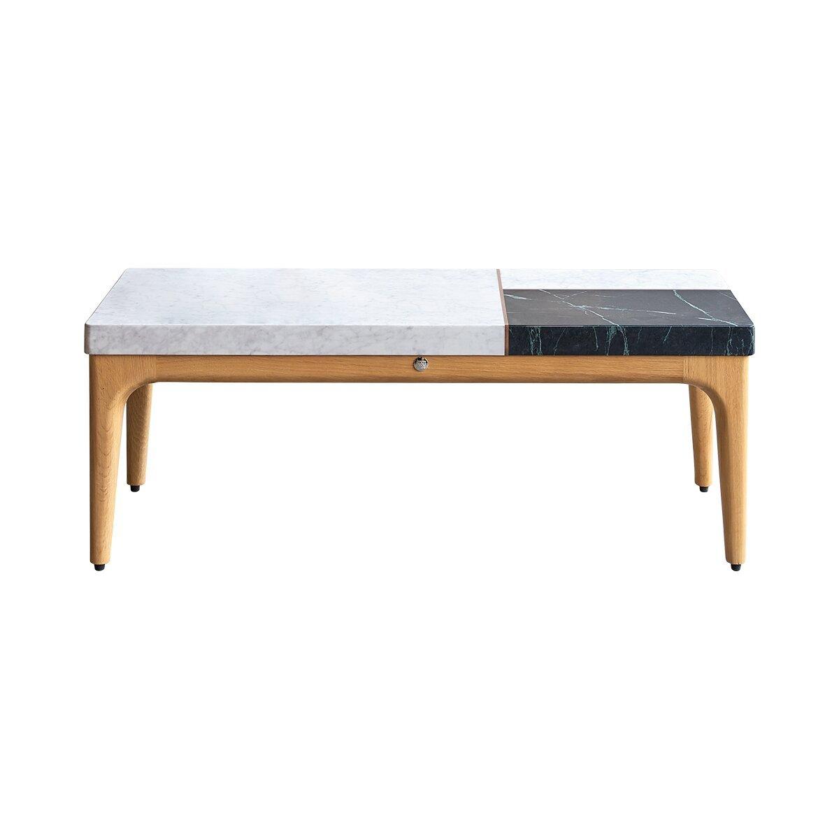 Tikamoon Couchtisch aus massivem Eichenholz und Marmor 95x40 cm Stonepiet  