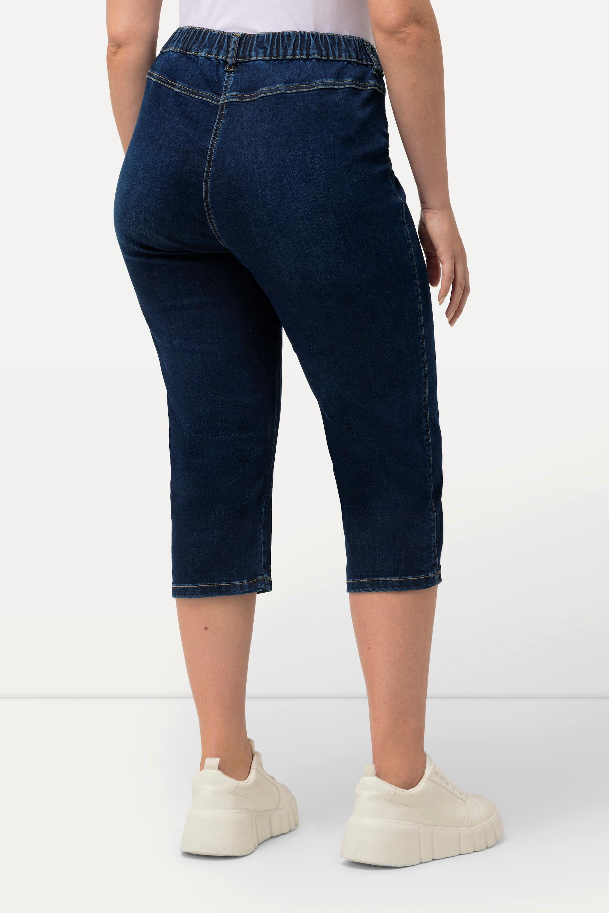 Ulla Popken  Corsaire en jean stretch Sienna, jambe étroite et taille élastique 