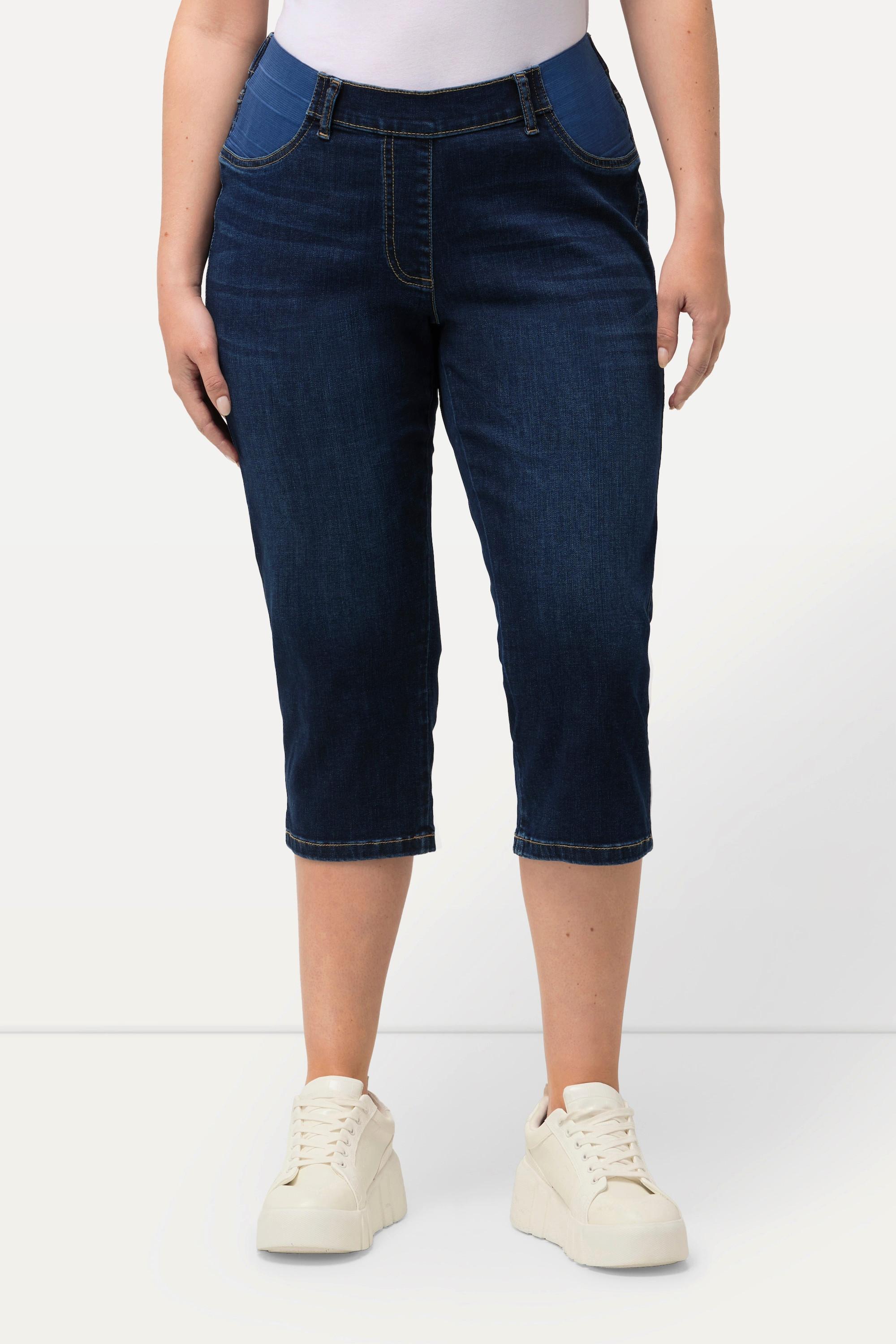 Ulla Popken  Jeans Capri modello Sienna in materiale elasticizzato con taglio della gamba aderente e cintura elastica 