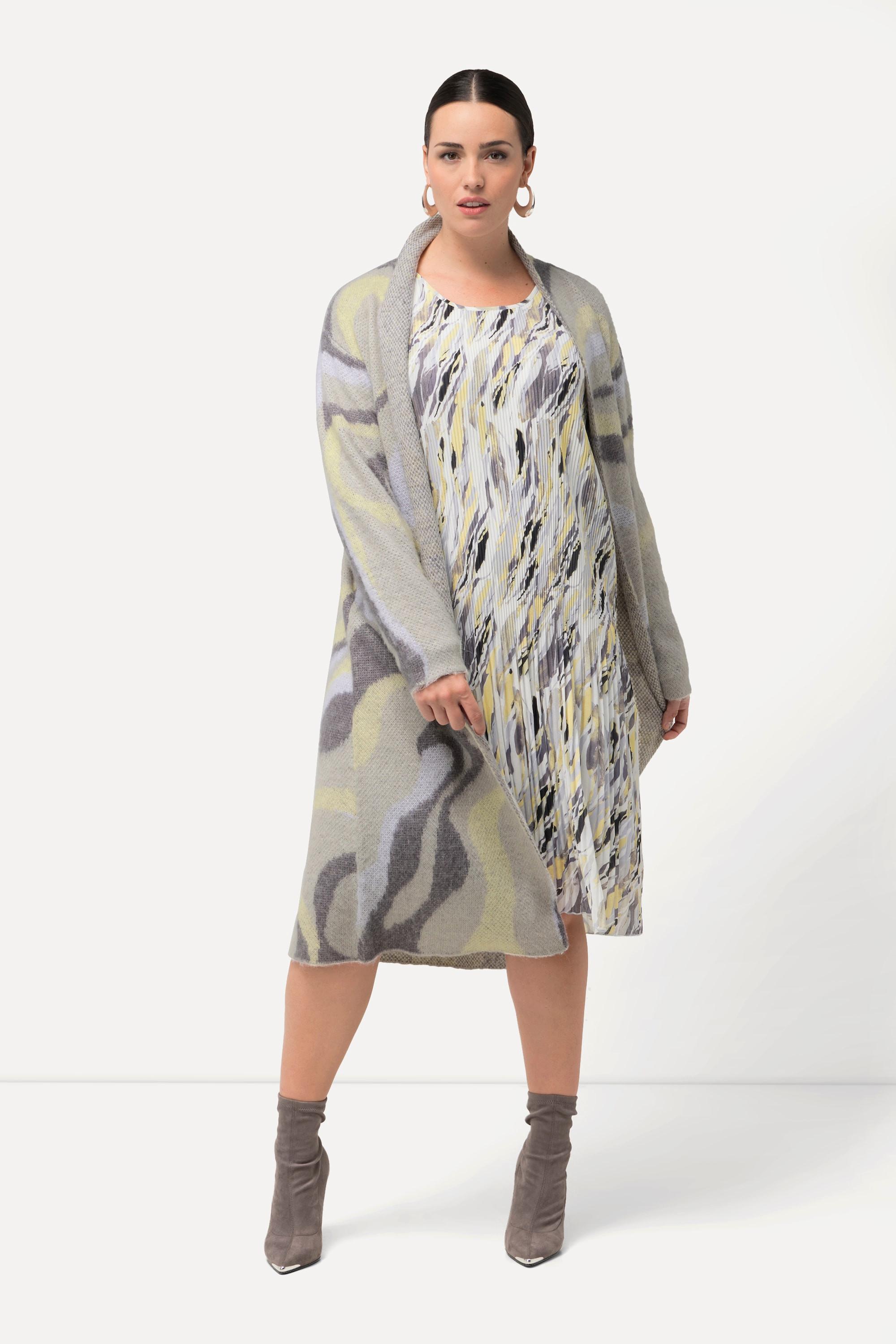 Ulla Popken  Long-Strickjacke, Jacquard-Strickmuster, offene Form 