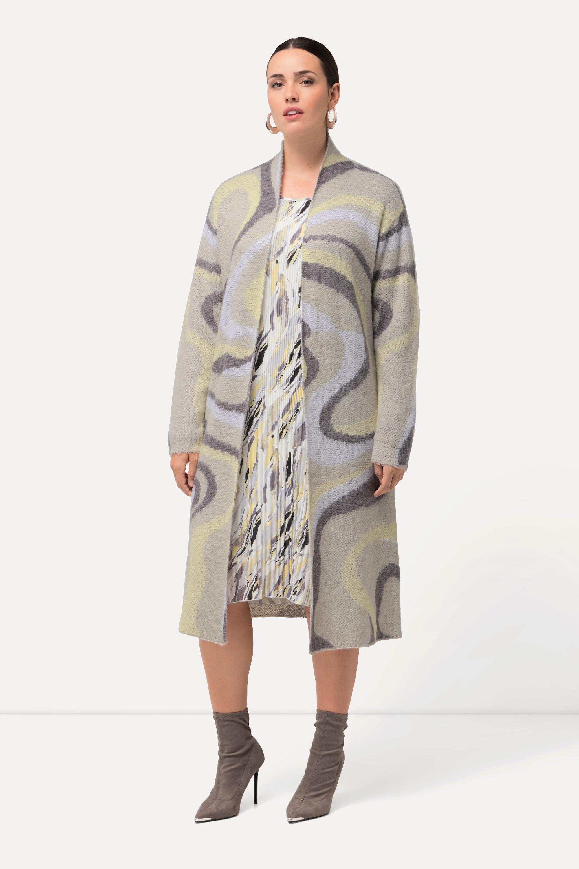 Ulla Popken  Long-Strickjacke, Jacquard-Strickmuster, offene Form 