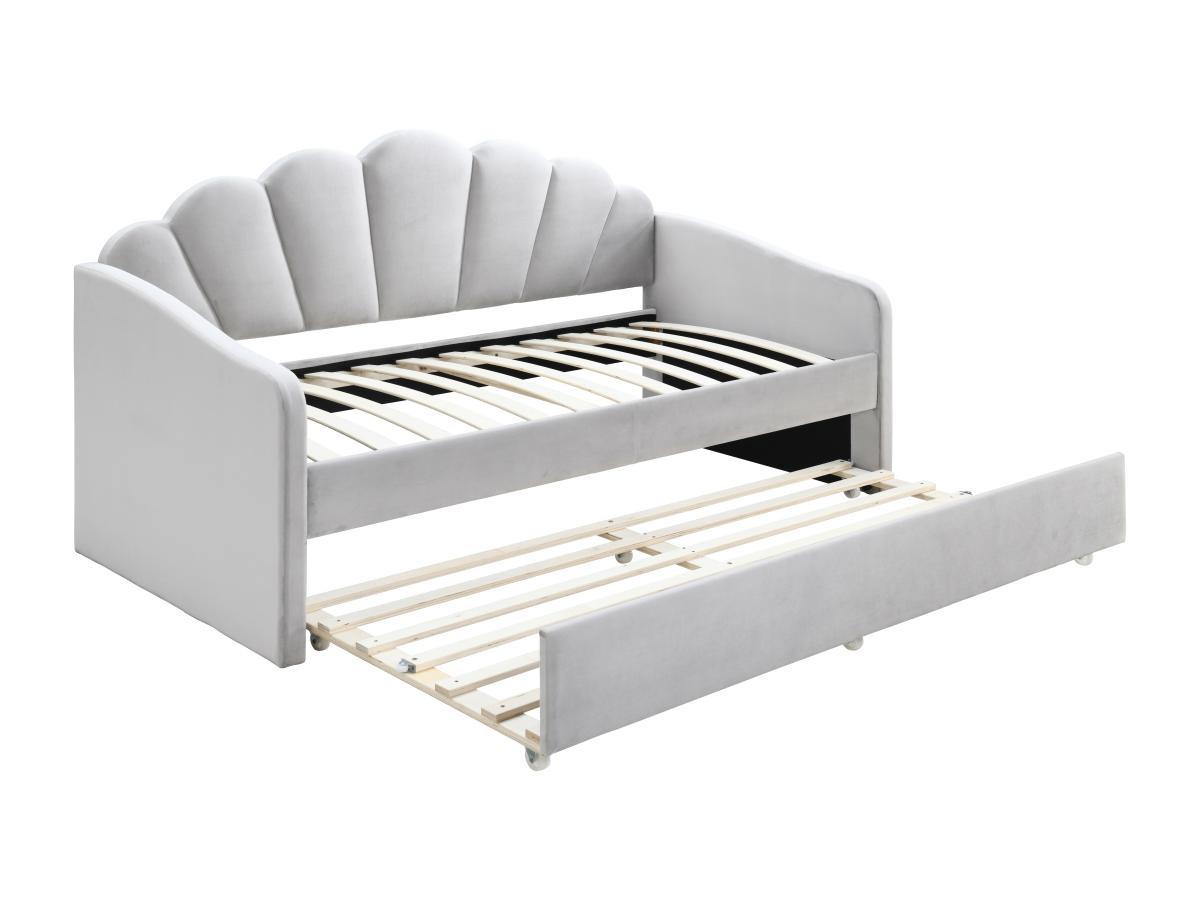Vente-unique Ausziehbett Muschelform - 2 x 90 x 190 cm - Samt - Hellgrau + Matratze - ELUSIA  