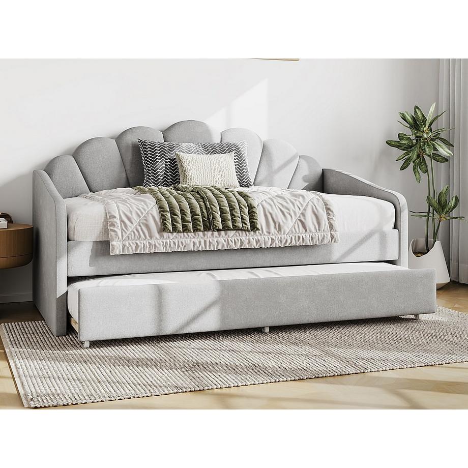 Vente-unique Letto a scomparsa conchiglie 2 x 90 x 190 cm Velluto Grigio + Materasso - ELUSIA  