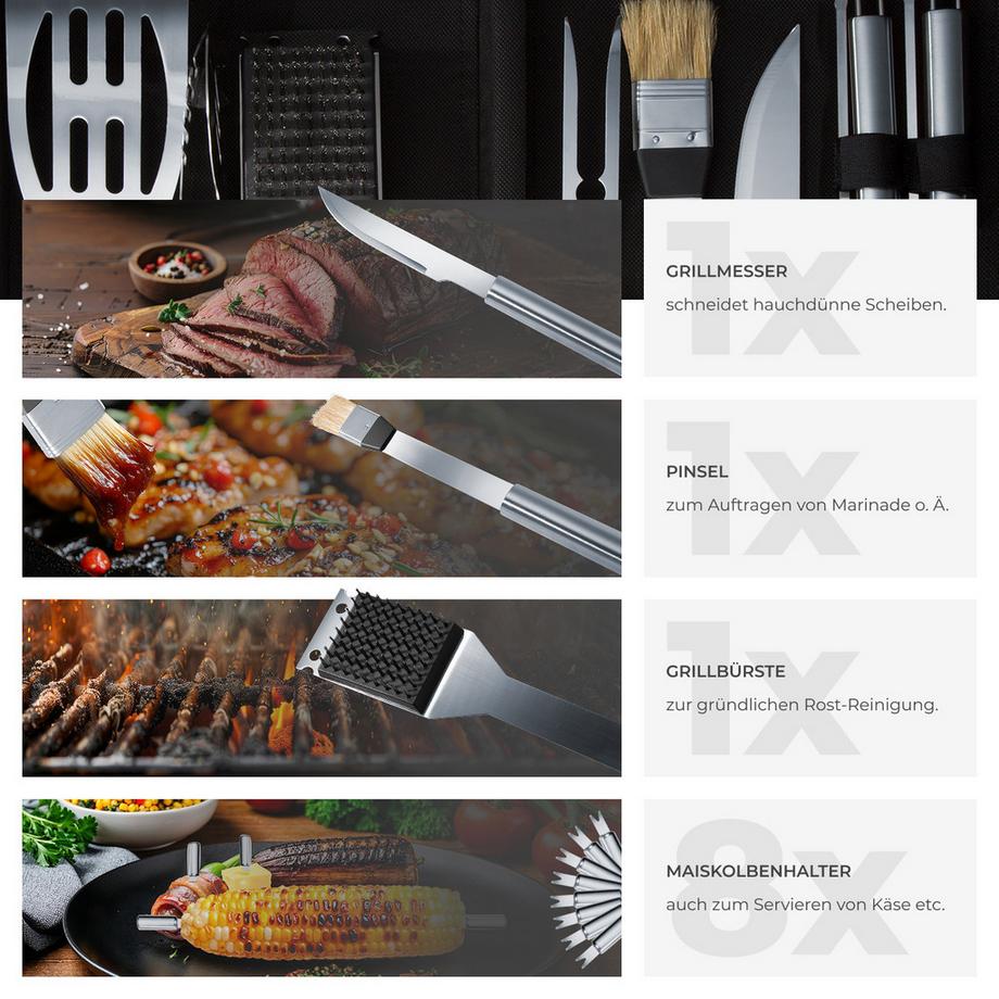 Tectake  Posate per barbecue in acciaio inox 18 pz. 