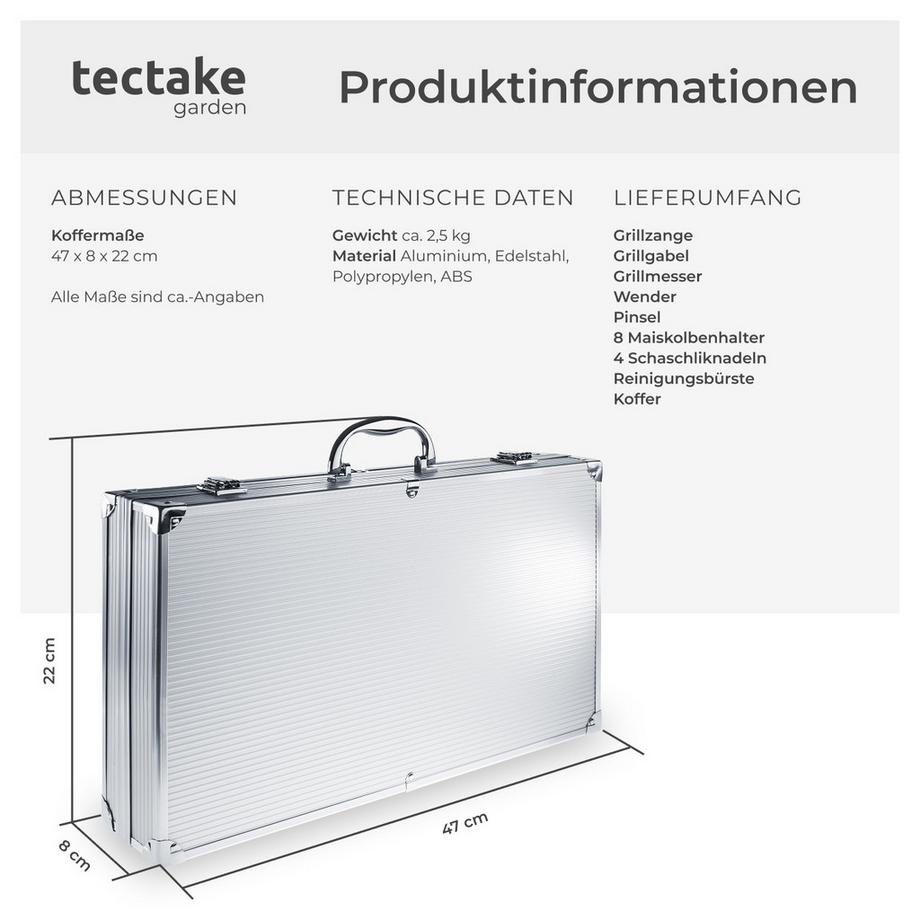 Tectake  Posate per barbecue in acciaio inox 18 pz. 