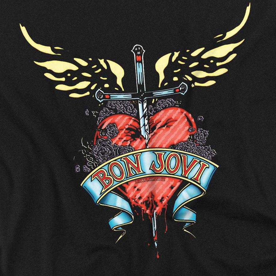 Bon Jovi T-Shirt Manches Longues Motif Cœur et Poignard  