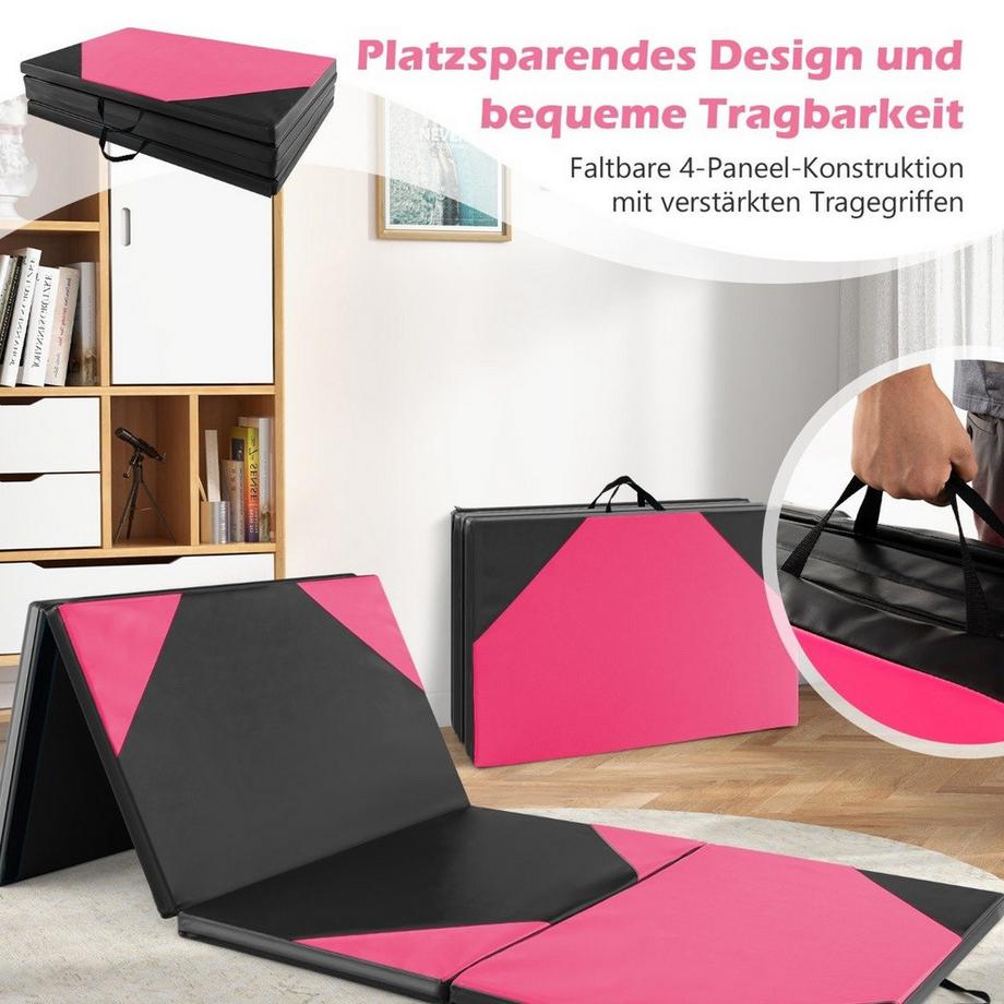 Northio  Faltbare Trainingsmatte aus Kunstleder mit Klettverschlüssen & Tragegriffen 300 x 117 x 5 cm-Rosa 