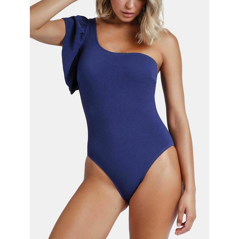 Asymmetrischer einteiliger Badeanzug mit Rüschen Estructura