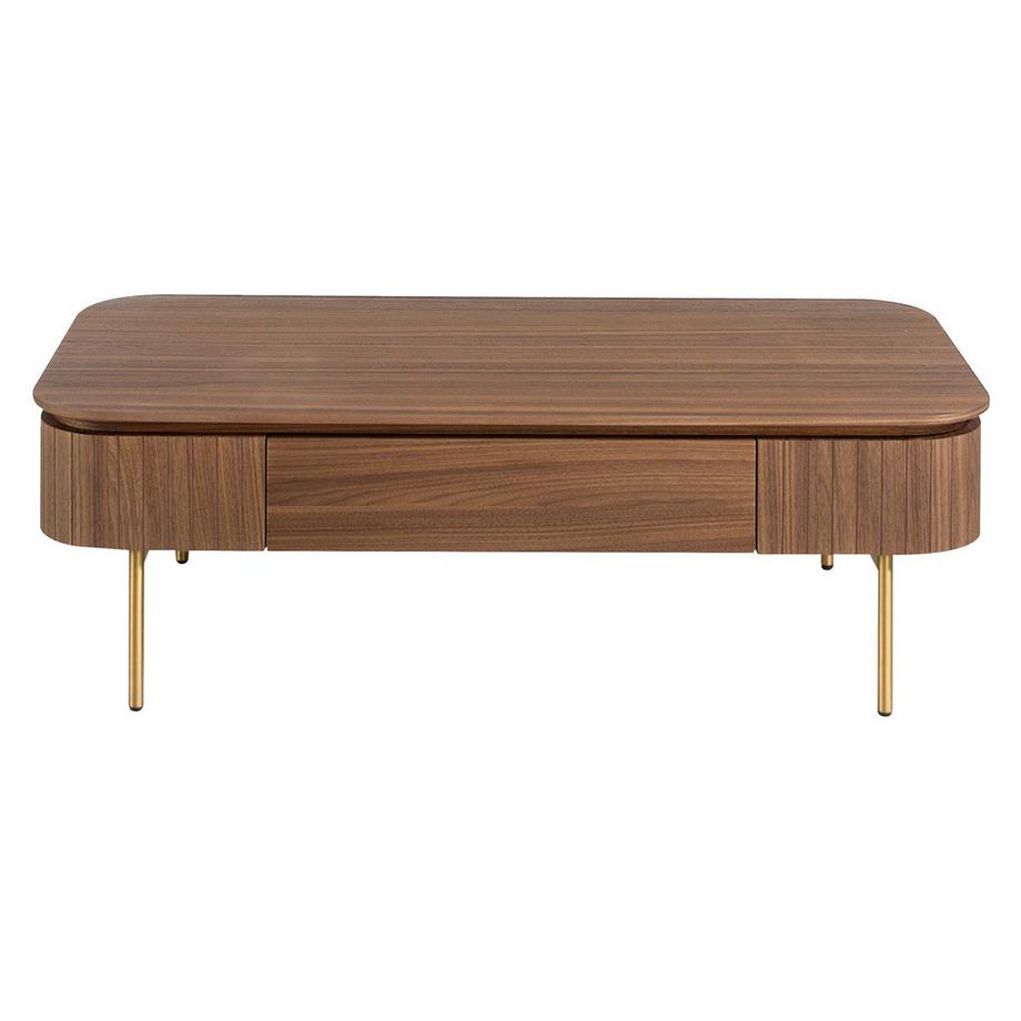 ANGEL CERDA Tavolino rettangolare in noce e acciaio lucidato oro  