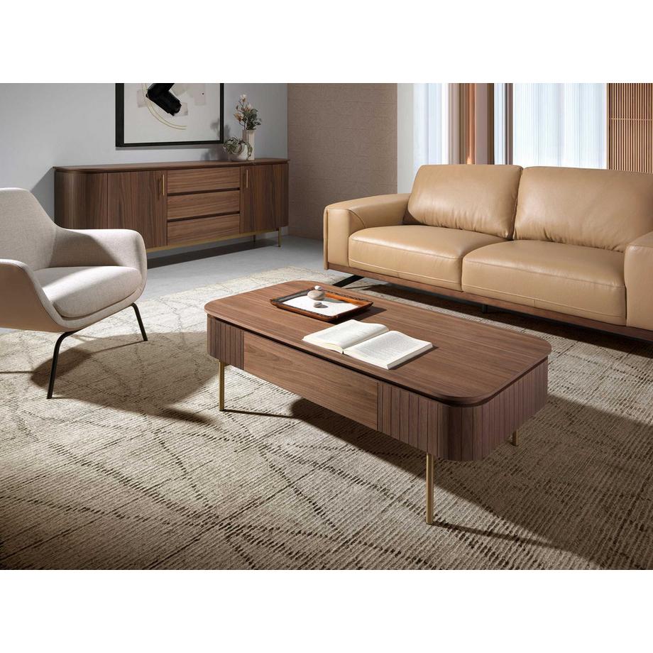 ANGEL CERDA Tavolino rettangolare in noce e acciaio lucidato oro  