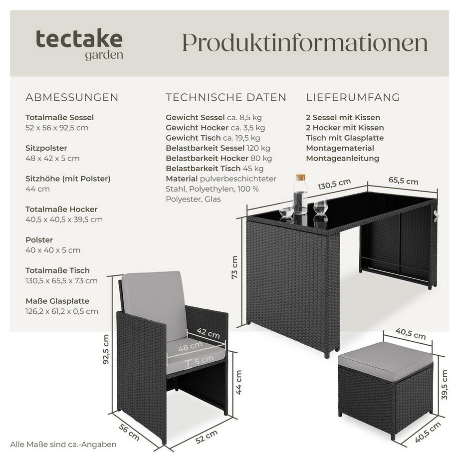 Tectake Rattan Sitzgruppe Palermo für 2 bis 4 Personen widerstandsfähig  