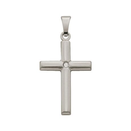 MUAU Schmuck  Anhänger Kreuz Weissgold 750 Diamant 0.075ct. 27x14mm 