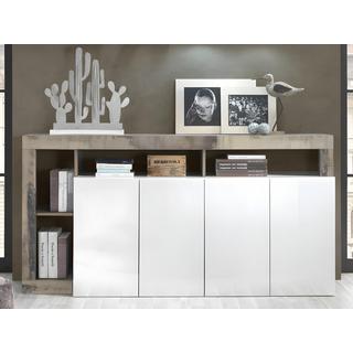 Vente-unique Credenza 4 ante e 4 nicchie Bianco laccato e Rovere SEFRO  