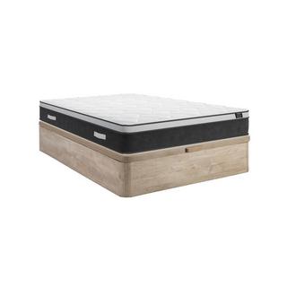 DREAMEA Set aus Bettgestell mit Bettkasten + Taschenfederkernmatratze mit Memory Schaum - 160 x 200 cm - Stärke 25 cm - Holzfarben hell - ASTRIA Art Collection von YSMÉE  