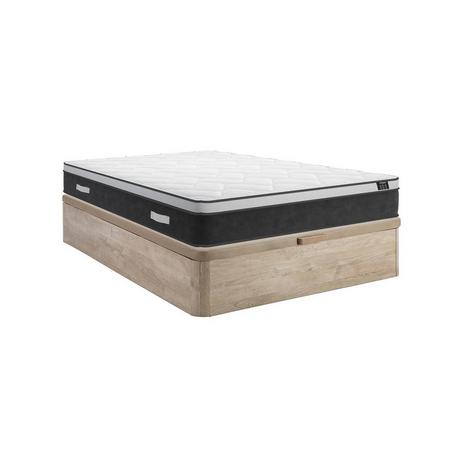 DREAMEA Set aus Bettgestell mit Bettkasten + Taschenfederkernmatratze mit Memory Schaum - 160 x 200 cm - Stärke 25 cm - Holzfarben hell - ASTRIA Art Collection von YSMÉE  