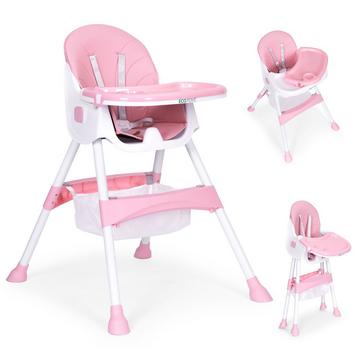 Chaise d'alimentation enfant avec plateau et panier, harnais 5 points, rose, ECOTOYS