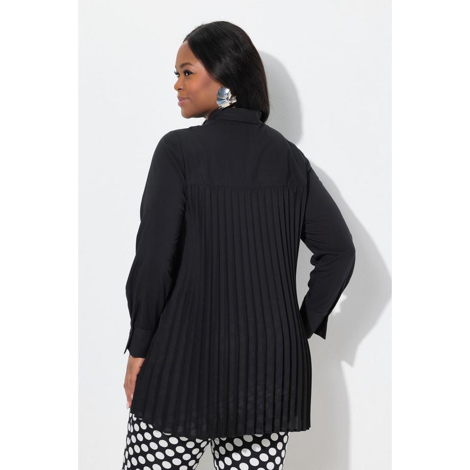 Ulla Popken A-Linie Langarm Bluse Plissee Rücken Hemdkragen  