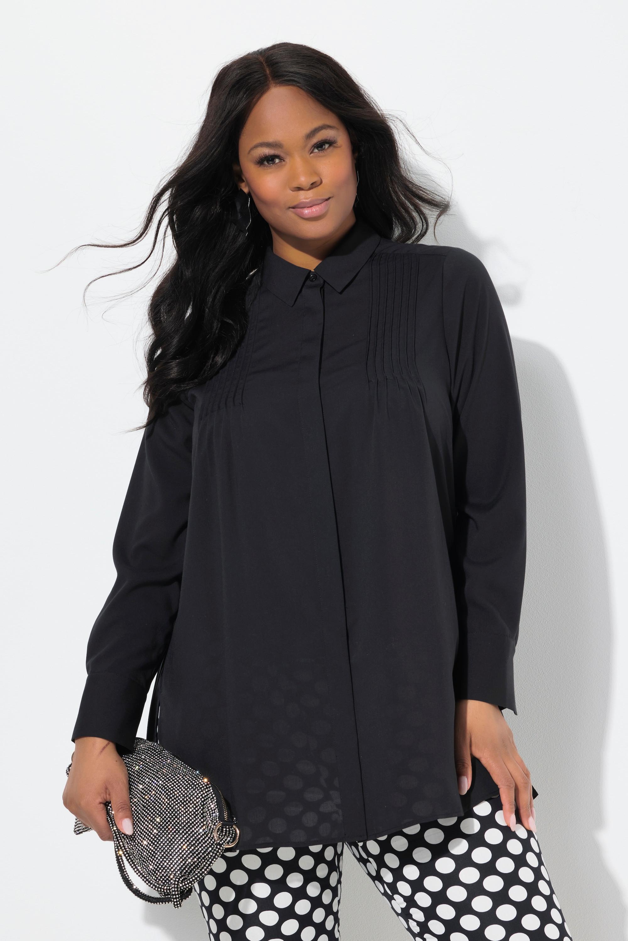 Ulla Popken Chemisier Plissé Dos A-Ligne Manches Longues  