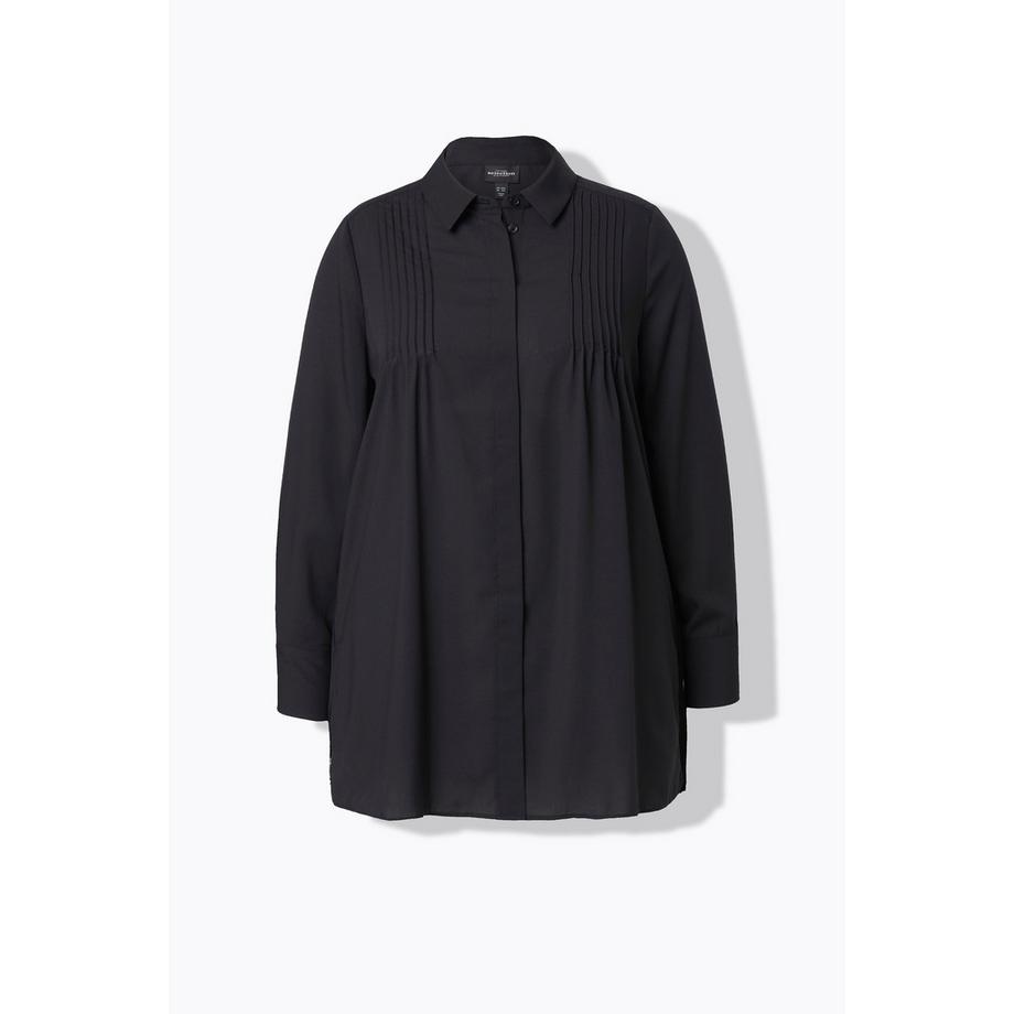 Ulla Popken A-Linie Langarm Bluse Plissee Rücken Hemdkragen  