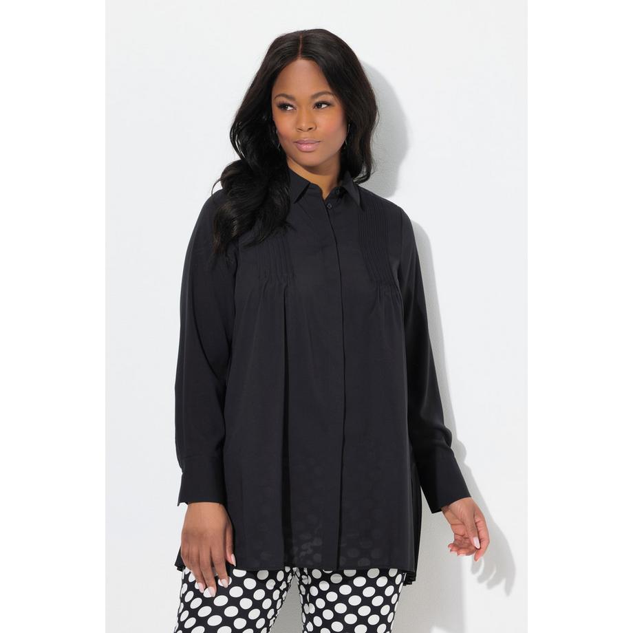 Ulla Popken A-Linie Langarm Bluse Plissee Rücken Hemdkragen  