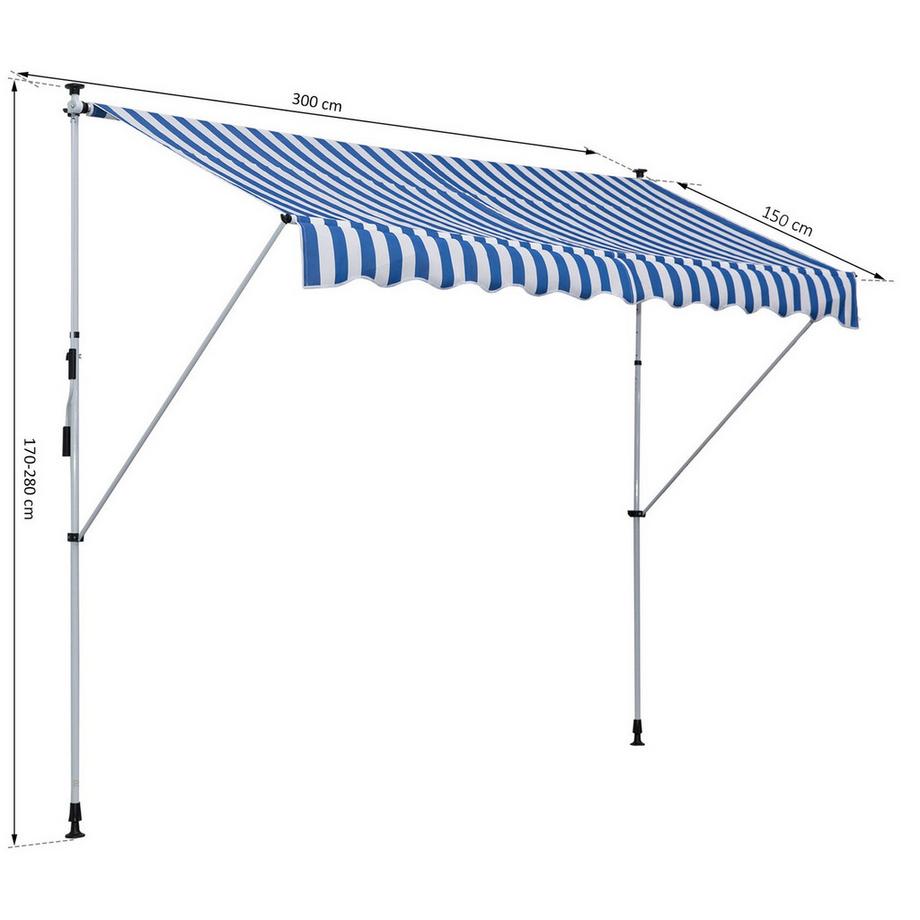 Northio Tenda Da Sole, Tenda Da Sole A Bracci Pieghevoli, Tenda Con Morsetti, Altezza Regolabile, 300X150 Cm, Blu/Bianco, Alluminio  