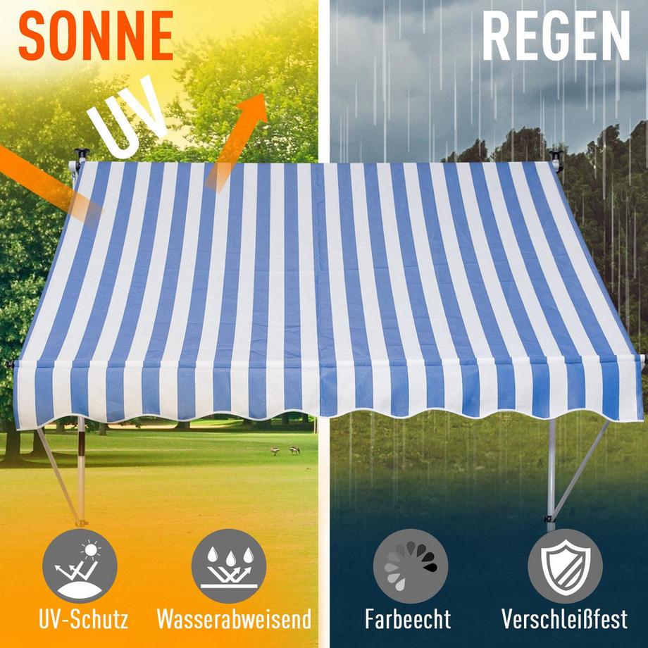 Northio Tenda Da Sole, Tenda Da Sole A Bracci Pieghevoli, Tenda Con Morsetti, Altezza Regolabile, 300X150 Cm, Blu/Bianco, Alluminio  