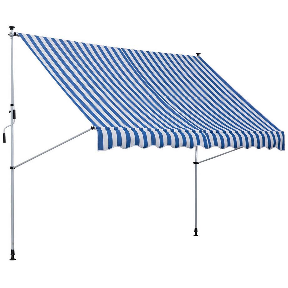 Tenda Da Sole, Tenda Da Sole A Bracci Pieghevoli, Tenda Con Morsetti, Altezza Regolabile, 300X150 Cm, Blu/Bianco, Alluminio