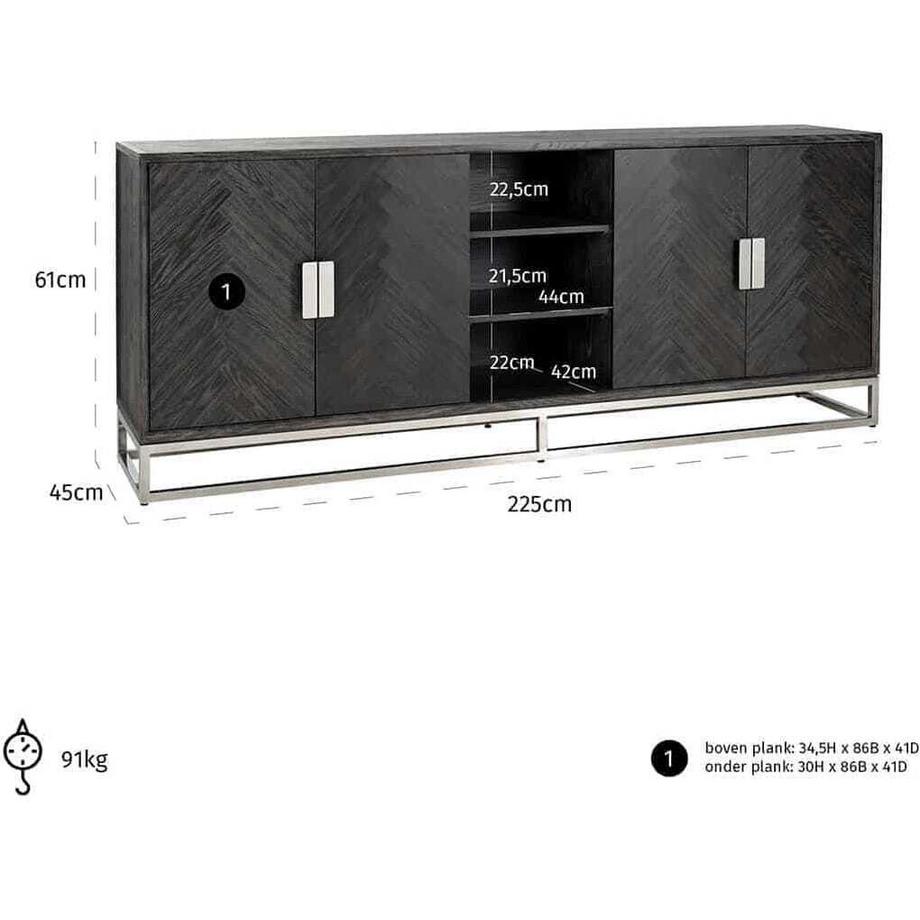 mutoni Sideboard Blackbone noir argenté 225  