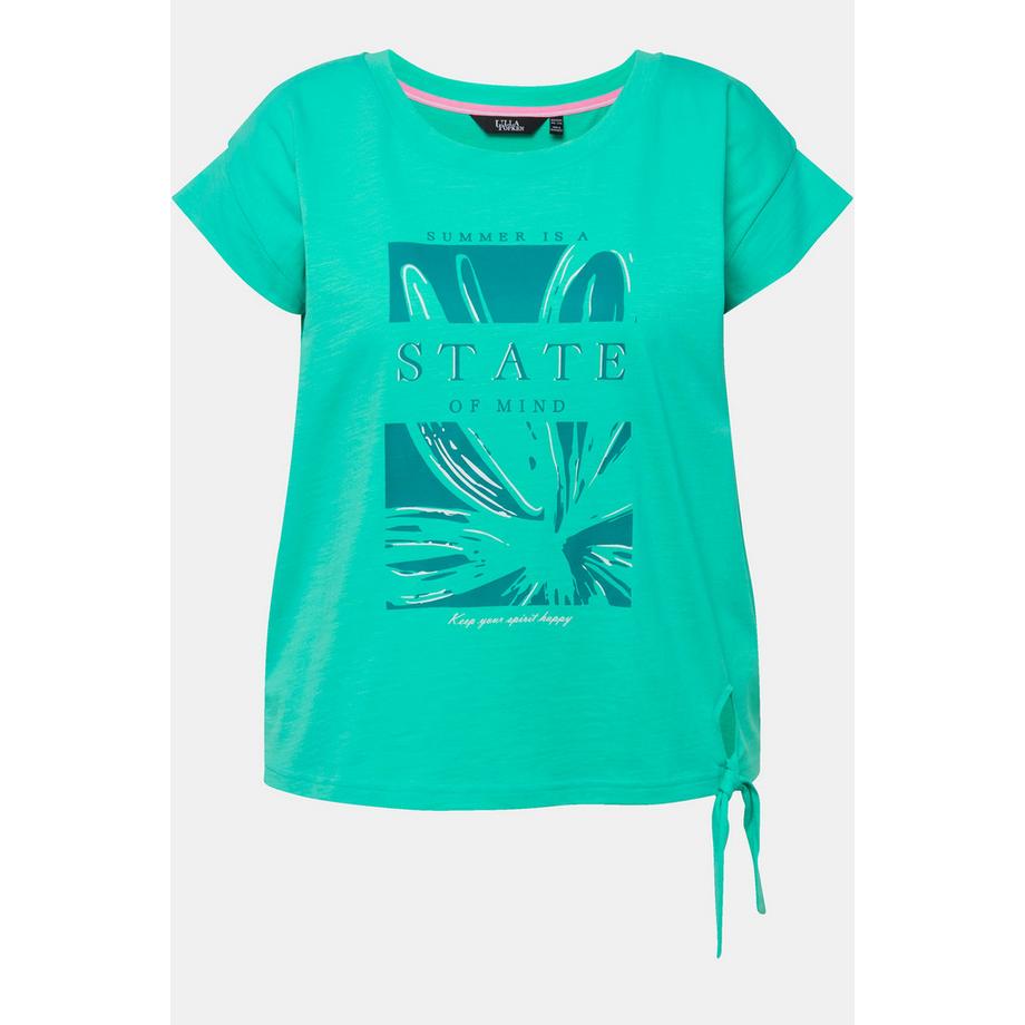 Ulla Popken Top Oversized Col Rond avec Ruban à la Base et Manches Courtes  