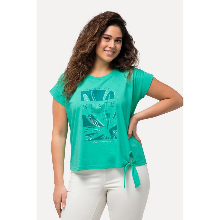 Ulla Popken Top Oversized Col Rond avec Ruban à la Base et Manches Courtes  