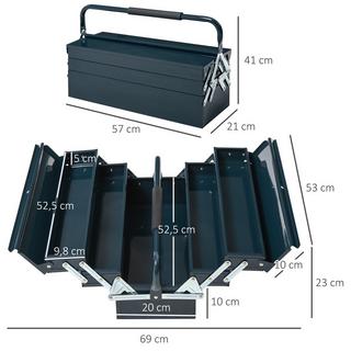 Northio Cassetta porta attrezzi 5 scomparti pieghevole in acciaio verde scuro 57x21x41cm  