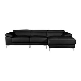 Vente-unique Ecksofa - Ecke Rechts - Leder - Schwarz - SOLANGE  