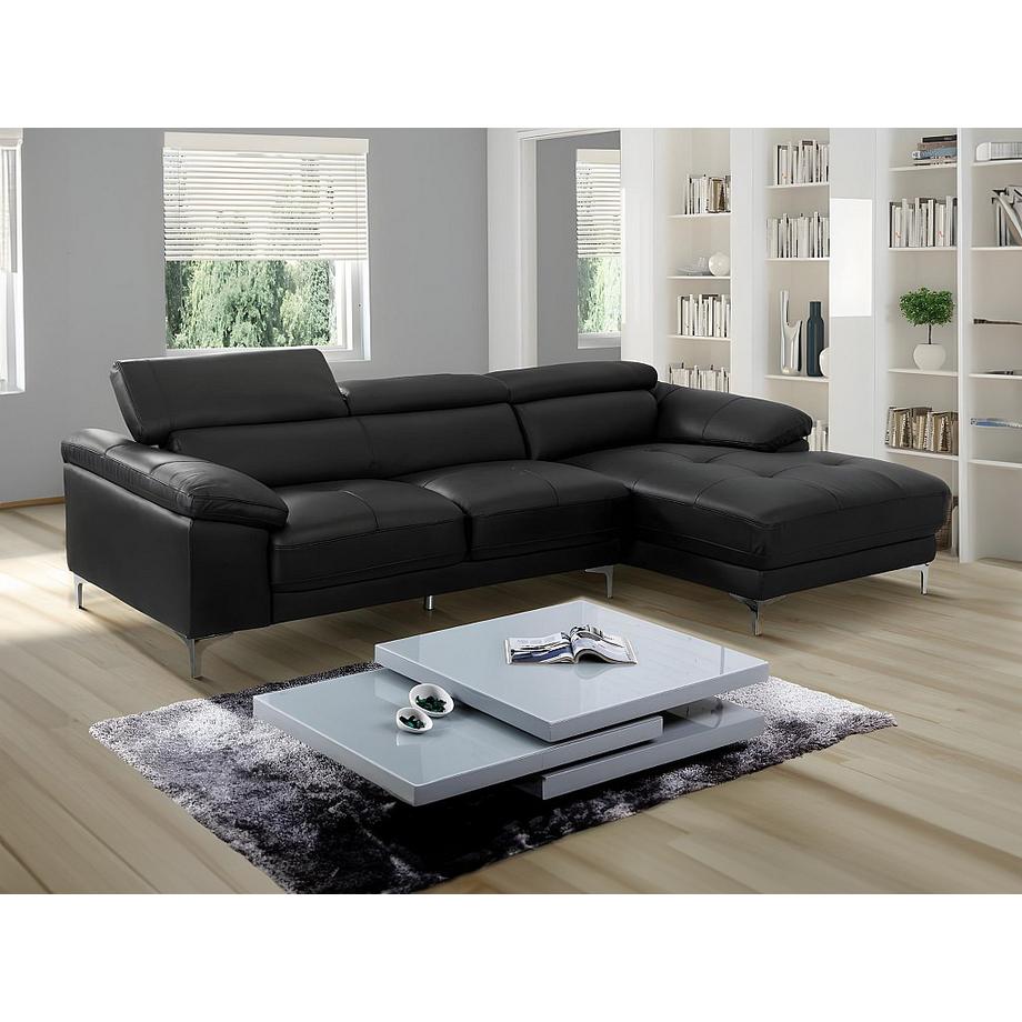 Vente-unique Divano angolare in pelle Nero - Angolo a destra - SOLANGE  