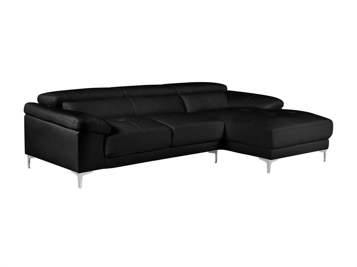 Vente-unique Ecksofa - Ecke Rechts - Leder - Schwarz - SOLANGE  