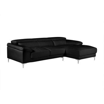 Ecksofa - Ecke Rechts - Leder - Schwarz - SOLANGE