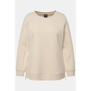 Ulla Popken  Sweat-shirt à col rond et manches longues, fermetures éclair et perles 