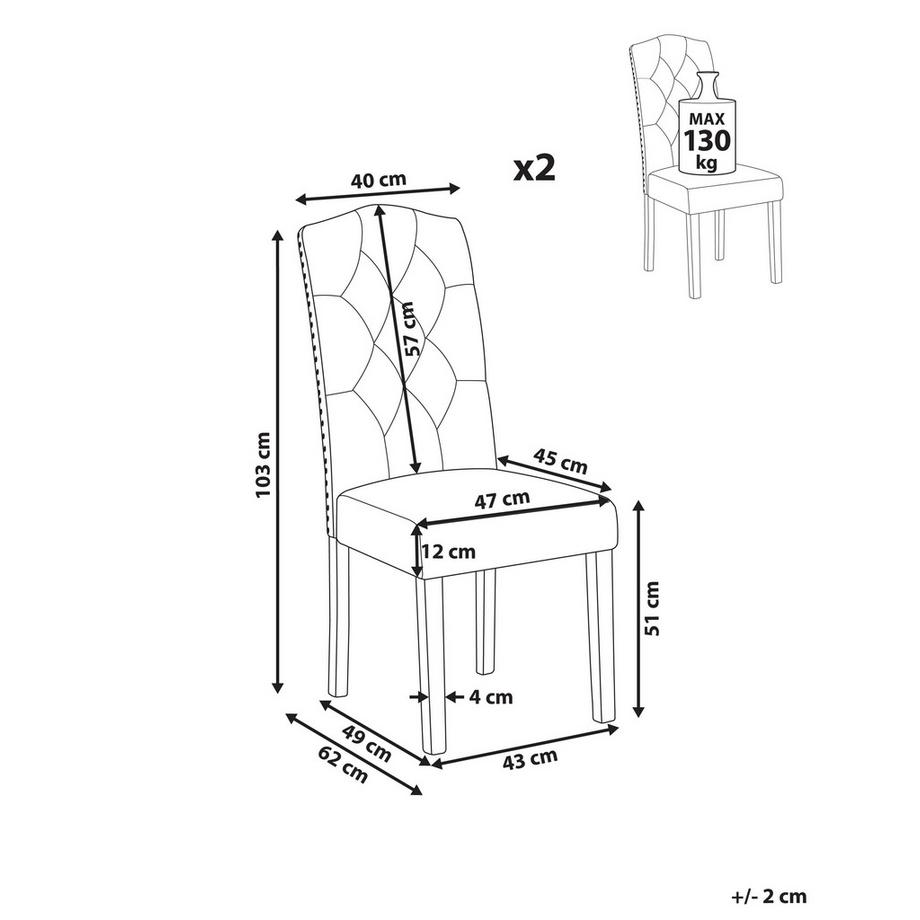 Beliani Lot de 2 chaises de salle à manger en Tissu Traditionnel SHIRLEY  
