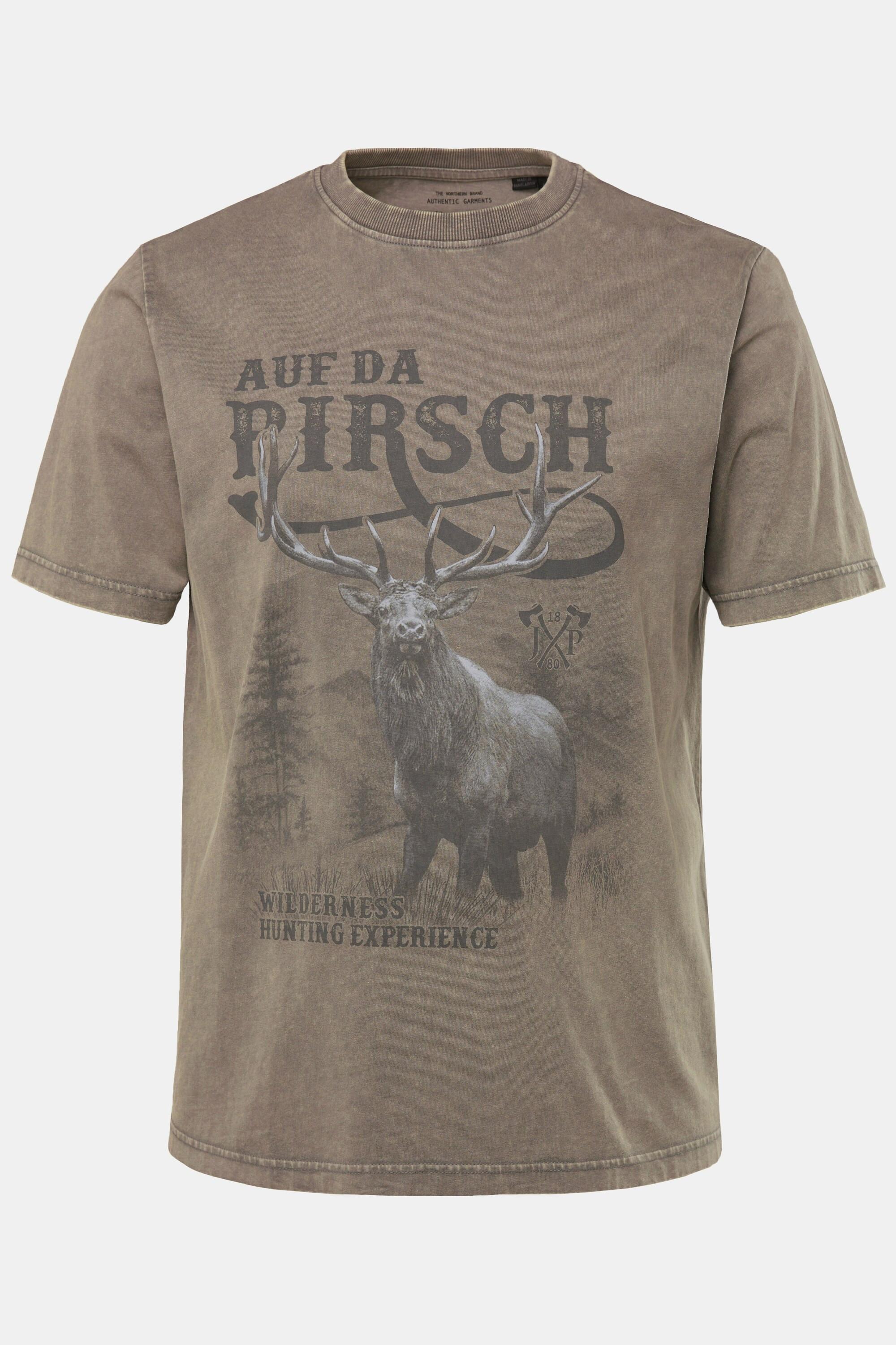 JP1880 Tracht Halbarm T-Shirt Grosser Brustprint Vintage Look Rundhals  