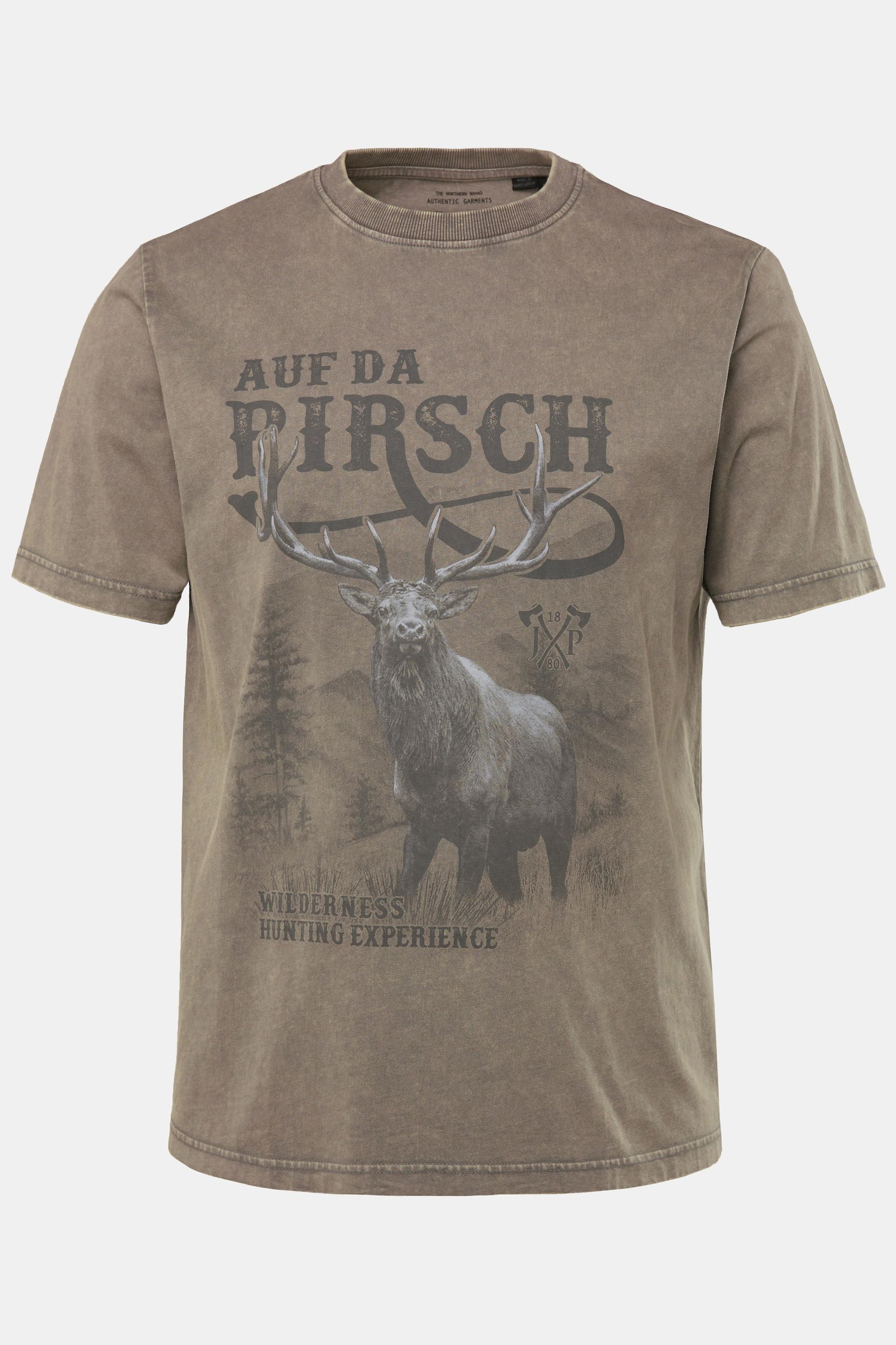 JP1880 Tracht Halbarm T-Shirt Grosser Brustprint Vintage Look Rundhals  