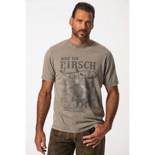 JP1880 Tracht Halbarm T-Shirt Grosser Brustprint Vintage Look Rundhals  