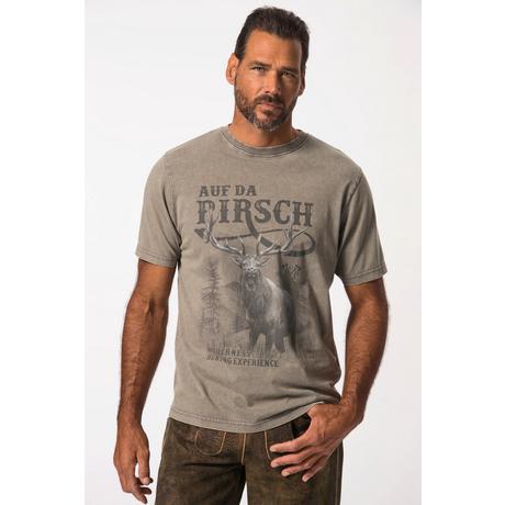 JP1880 Tracht Halbarm T-Shirt Grosser Brustprint Vintage Look Rundhals  