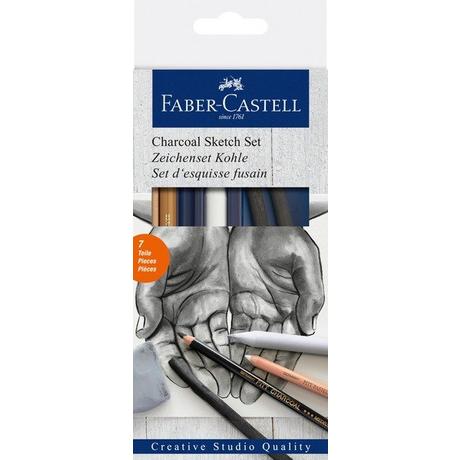 Faber-Castell FABER-CASTELL Zeichenset Kohle 114002 Pastell weiss medium, 7 Stk  