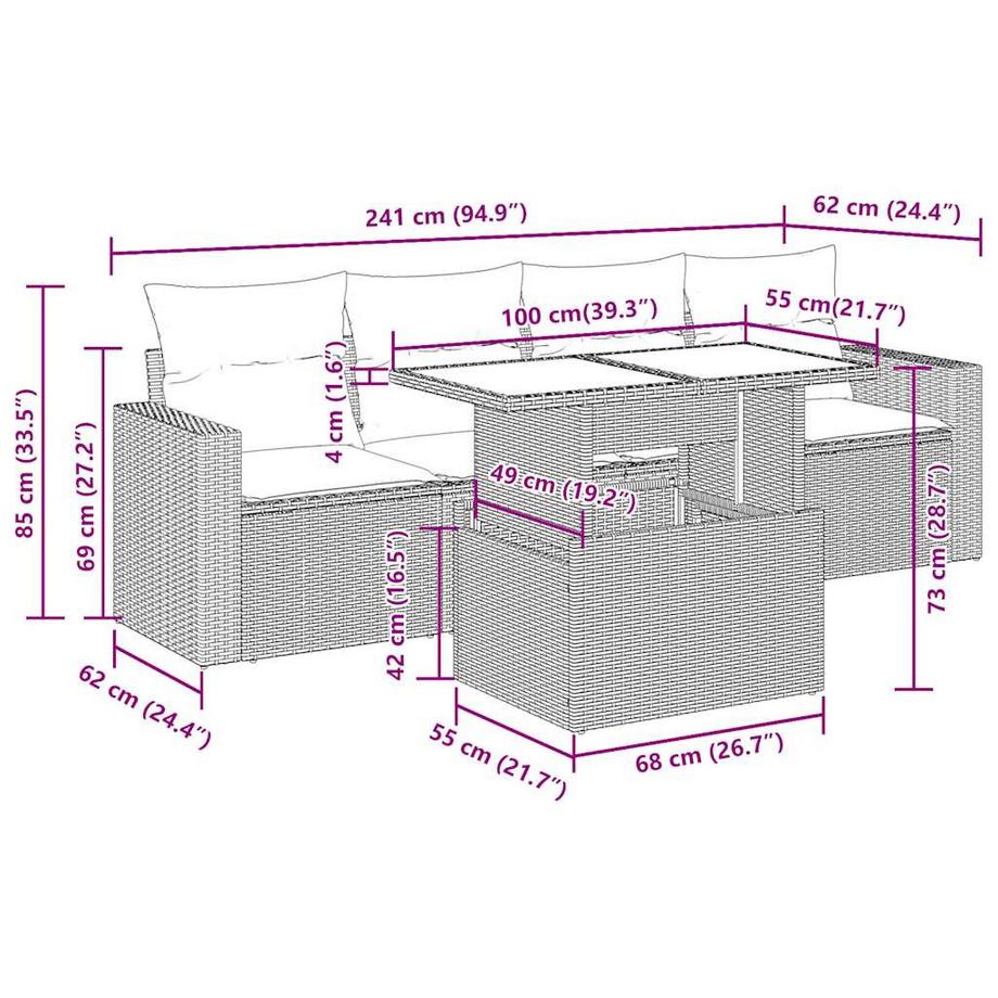 VidaXL Ensemble de canapés de jardin rotin synthétique  
