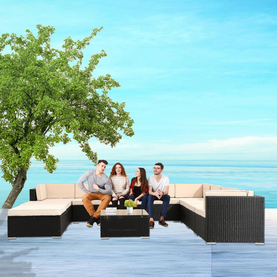 Arebos Mobilier de jardin polyrotin Ensemble d'extérieur Ensemble salon lounge  