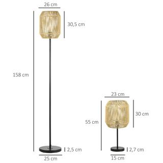 Northio Lot De 2 Lampes Avec Lampadaire Et Lampe De Table, Culot E27, Abat-Jour En Lin, Pour Salon, Naturel  