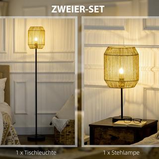 Northio Lot De 2 Lampes Avec Lampadaire Et Lampe De Table, Culot E27, Abat-Jour En Lin, Pour Salon, Naturel  