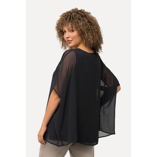 Ulla Popken  Blouse oversized en mousseline. Col rond et manches courtes 